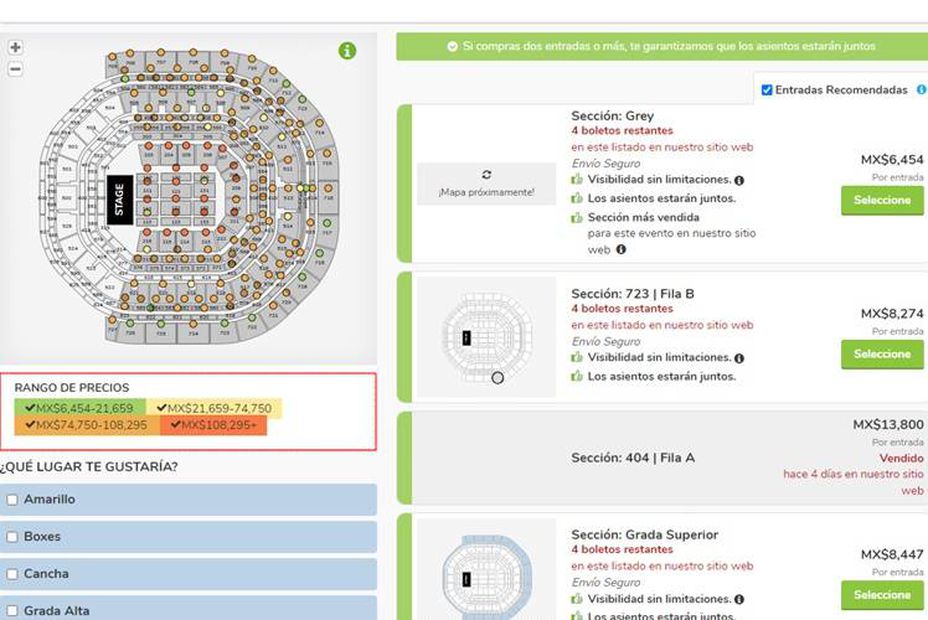 El costo de los boletos de Luis Miguel, en la reventa, está por encima de las 8 veces de su valor original. Foto: Captura de pantalla.