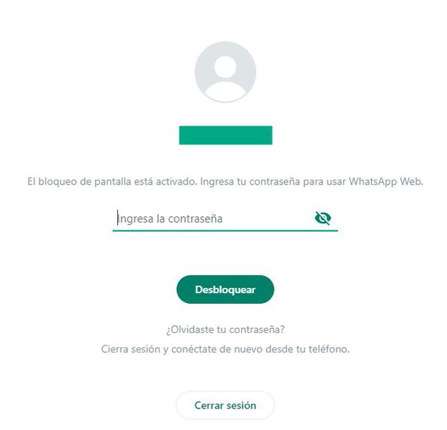 WhatsApp Web tiene la función "bloqueo de pantalla". Foto: Captura de pantalla / EL UNIVERSAL