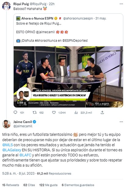 Tuits de Riqui Puig y Jaime Camil