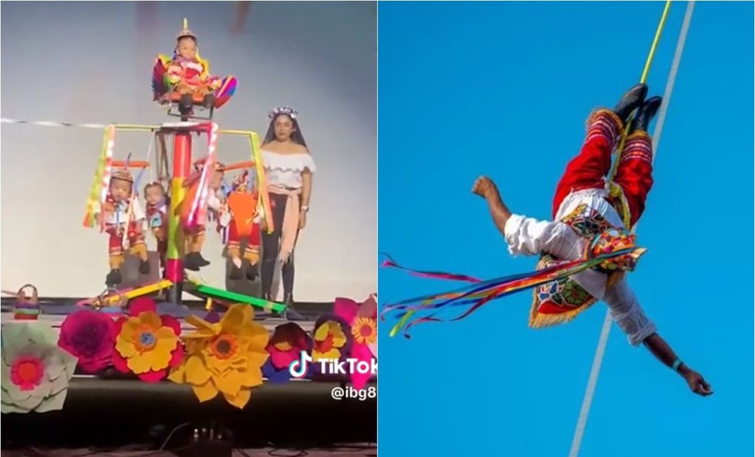TikTok: Con bebés, recrean tradición de Voladores de Papantla en festival escolar