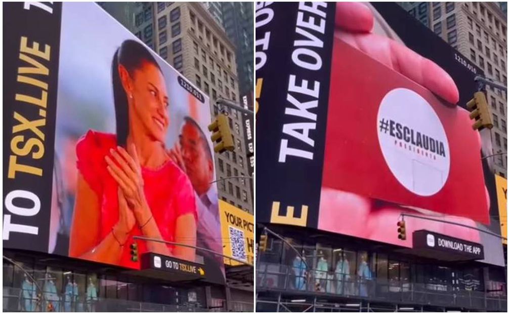 Proyectan propaganda de Claudia Sheinbaum en Times Square en NY / Captura de pantalla