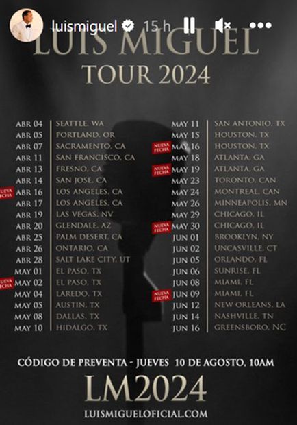 La gira 2024, hasta ahora, está conformada por 57 conciertos. Foto: Instagram