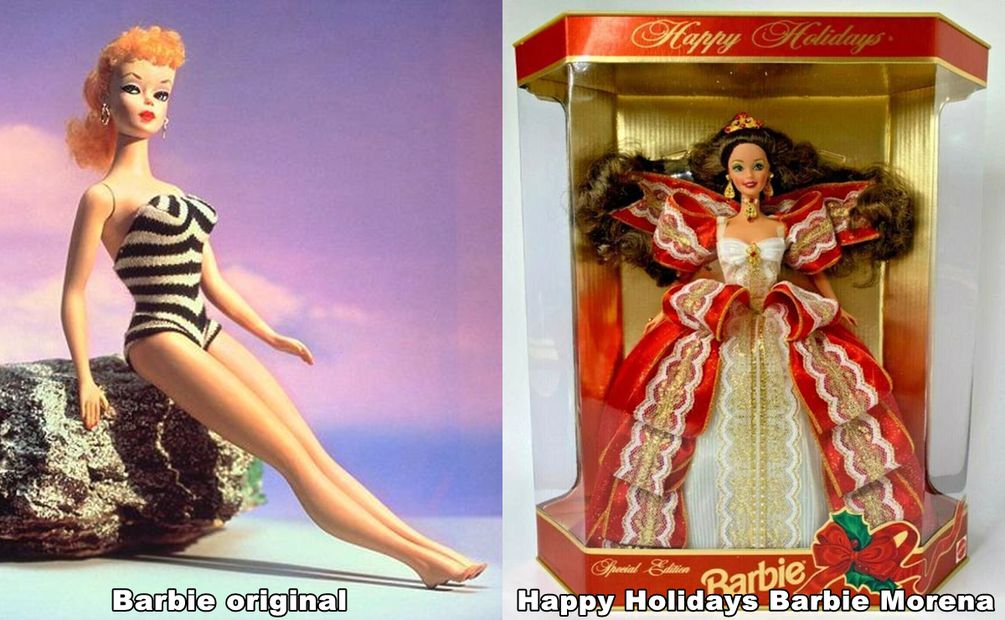 Barbie original y Happy Holidays Barbie Morena. Fuente: Canva
