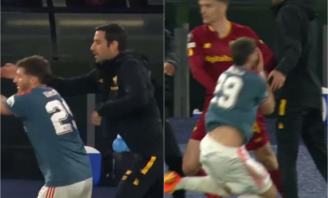 VIDEO: Santiago Giménez recibe golpe en la cara por parte de un auxiliar de Mourinho
