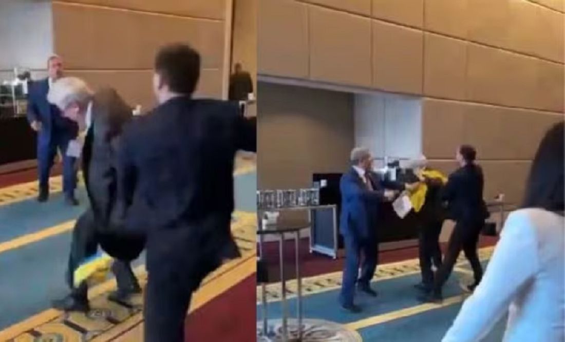 ¡A golpes! Delegado de Ucrania agrede al de Rusia en cumbre del mar Negro porque le arrancó bandera
