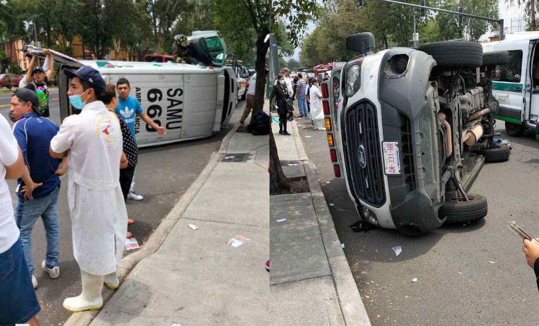 Volcadura de ambulancia deja 3 lesionados en Coyoacán