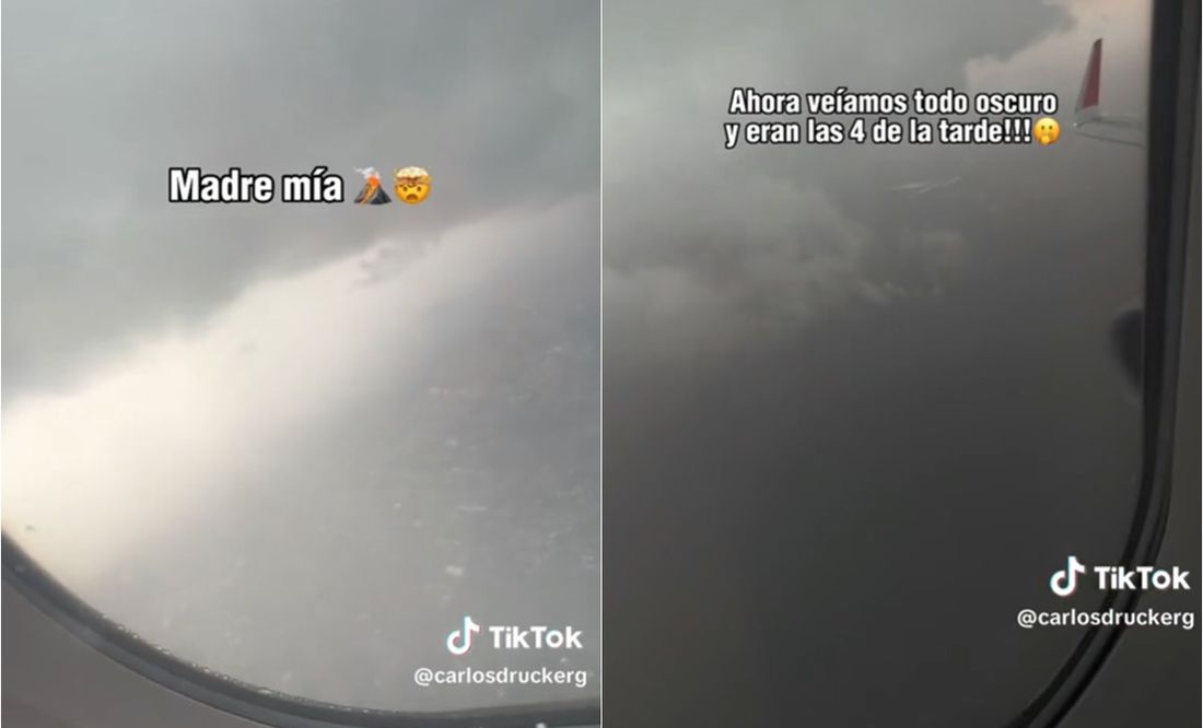 VIDEO: Graba desde el avión y muestra el cielo nublado por ceniza y fumarola del Popocatépetl