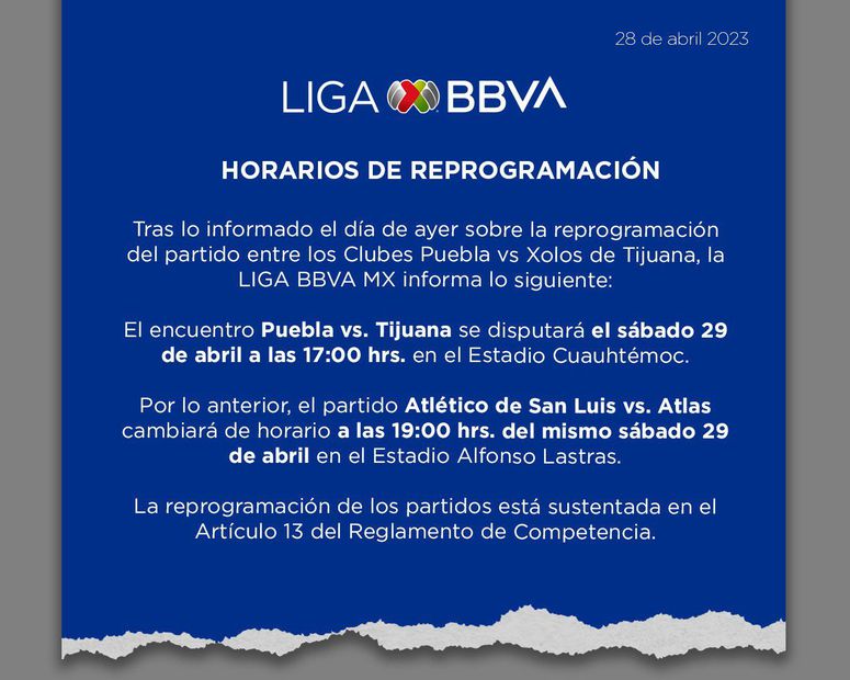 Cambian el horario para el duelo entre San Luis y Atlas - Foto: Liga MX