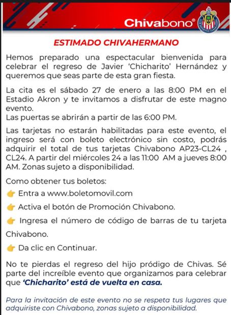 Mensaje para los abonados por parte de Chivas - Foto: Especial