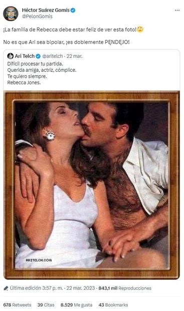 el actor Héctor Suárez Gomís criticó a Ari Telch por la elección de fotografía para rendir homenaje a Rebecca Jones, actriz fallecida a los 65 años. / Foto: Twitter 
