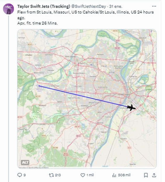 Esta es la cuenta de "X" que rastrea jet privado de Taylor Swift. Foto: Captura de pantalla
