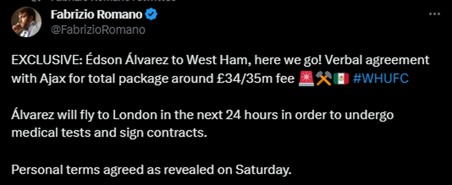 Edson Álvarez llegará al West Ham