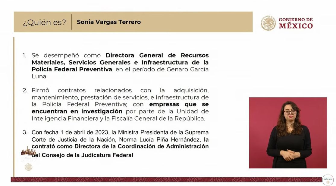 AMLO asegura que la ministra Norma Lucía Piña contrató a Sonia Vargas Terrero. Foto: Captura de pantalla