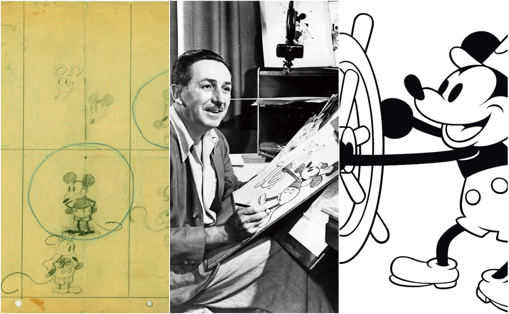 1923.- Se fuenda la compañia
<p>Walt Disney y Roy O. Disney inician la compañía bajo el nombre de Disney Brothers Cartoon Studio. Mickey hizo su primera aparición en la película Steamboat Willie (1928).