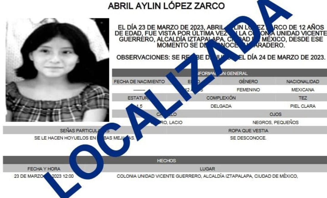 Localizan con vida a la menor Abril Aylin, reportada como desaparecida en Iztapalapa