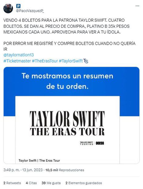 Reventa de boletos Taylor Swift Redes Sociales