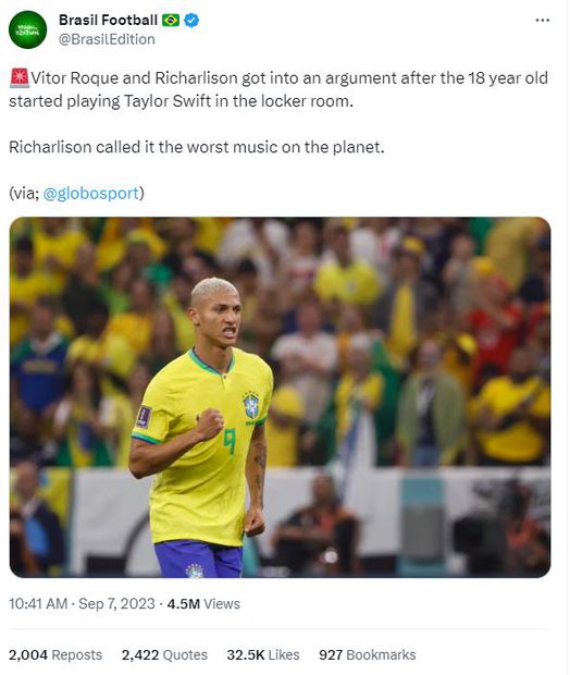 Tweet de Brasil Football - Foto: @BrasilEdition en X