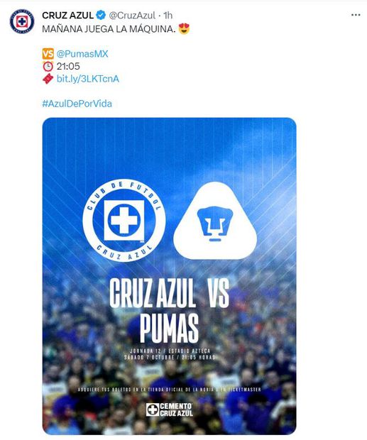 Tuit de Cruz Azul - Foto: @CruzAzul en X, antes Twitter
