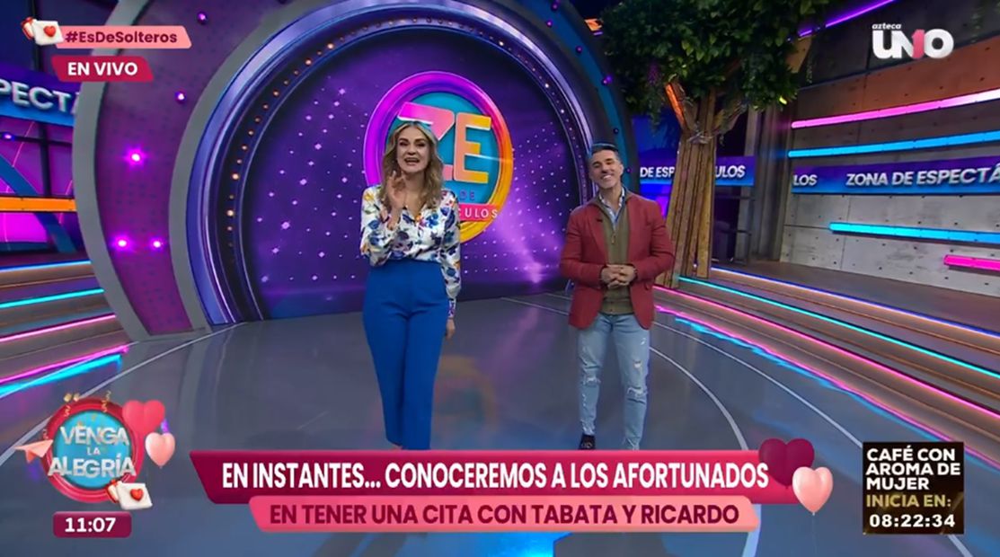 Sergio Mayer y Flor Rubio presiden la sección de espectáculos de "Venga la alegría" este martes 13 de febrero.
<p>Foto: TV Azteca