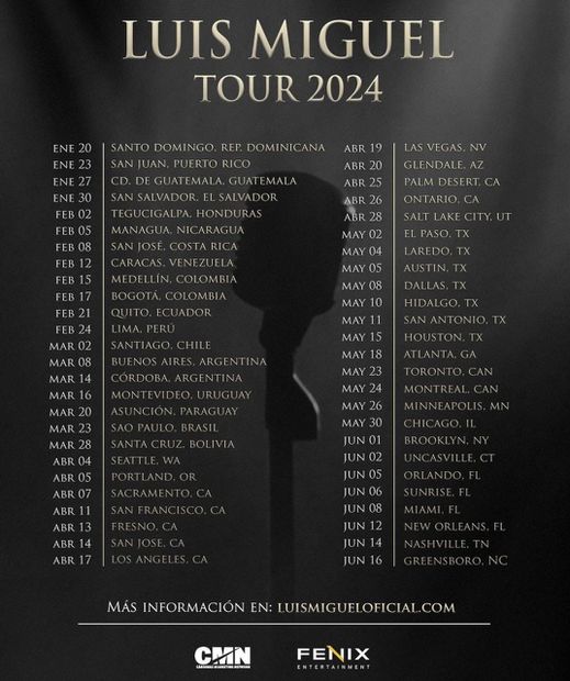 La gira de Luis Miguel continuará en 2024; comenzará en República Dominicana.
Foto: Twitter
