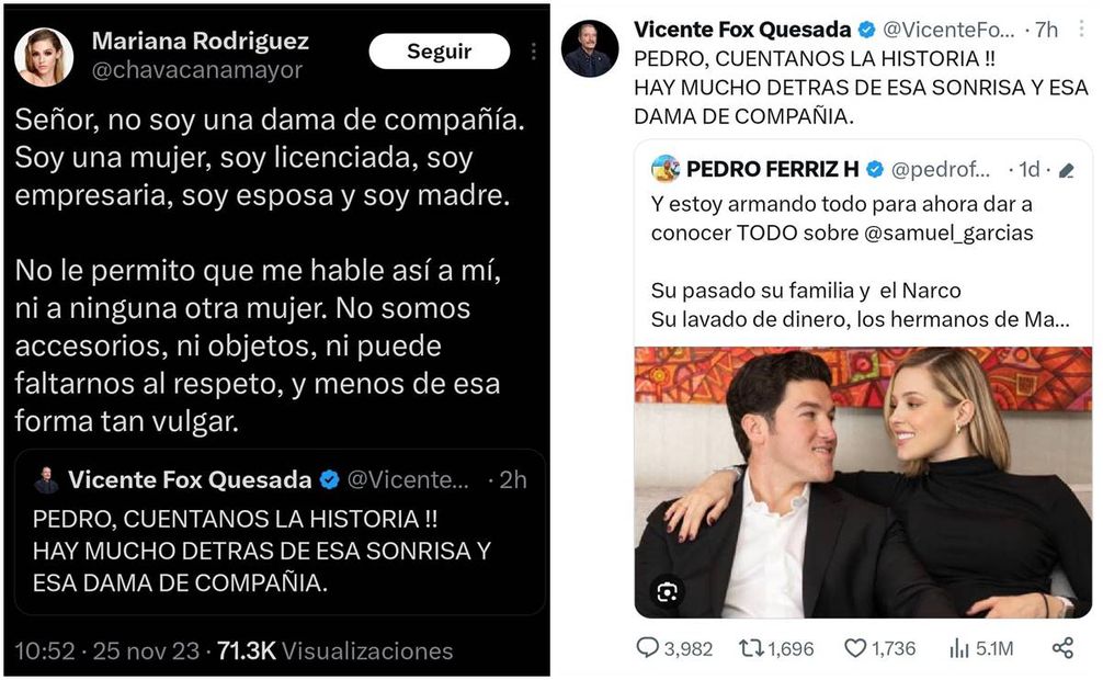 Mensaje de Vicente Fox hacia Mariana Rodríguez / Foto: Especial