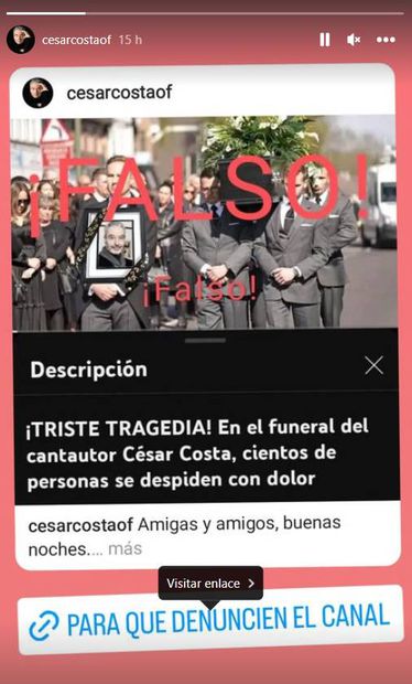 Falsa muerte de César Costa en YouTube.