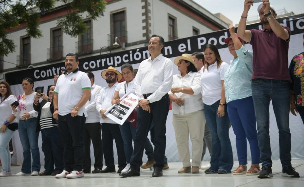 Cuitláhuac García, gobernador de Veracruz en mitin contra el Poder Judicial. Foto: Especial