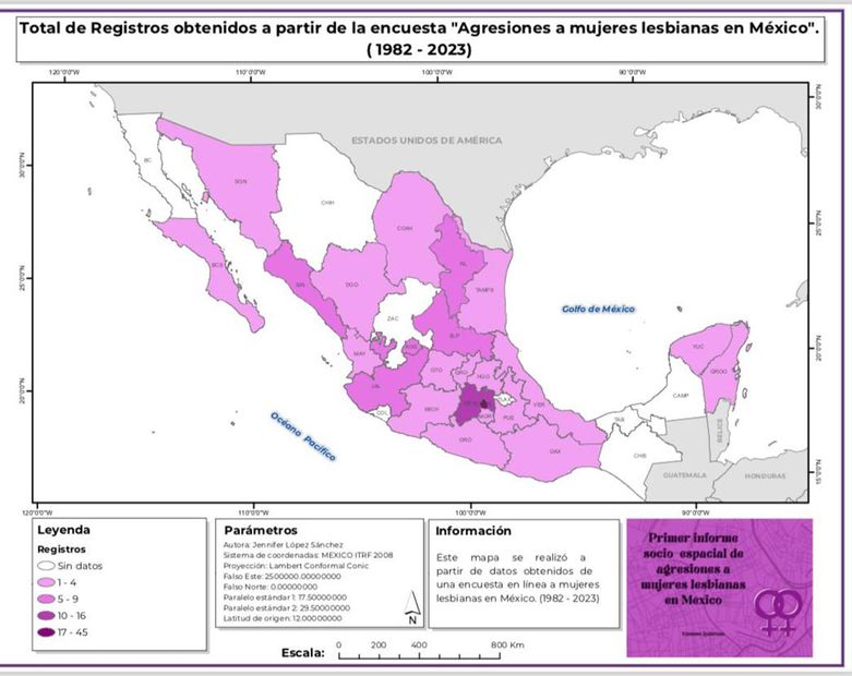 Mapa de gresiones a mujeres lesbianas en México / Foto: Especial