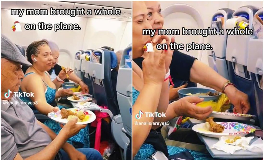 TikTok: Familia sube cazuela con pollo para comer en al avión