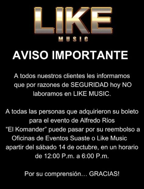 Cancelan concierto de El Komander en Cancún. Captura vía redes sociales.