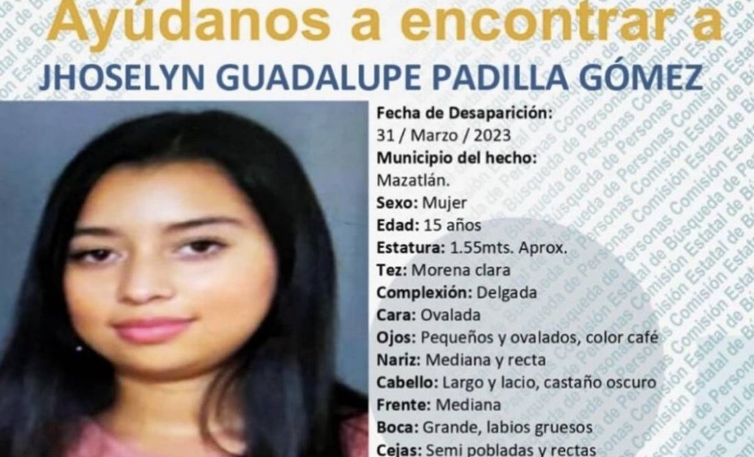 Buscan a Jhoselyn Guadalupe, adolescente de 15 años que desapareció en Mazatlán
