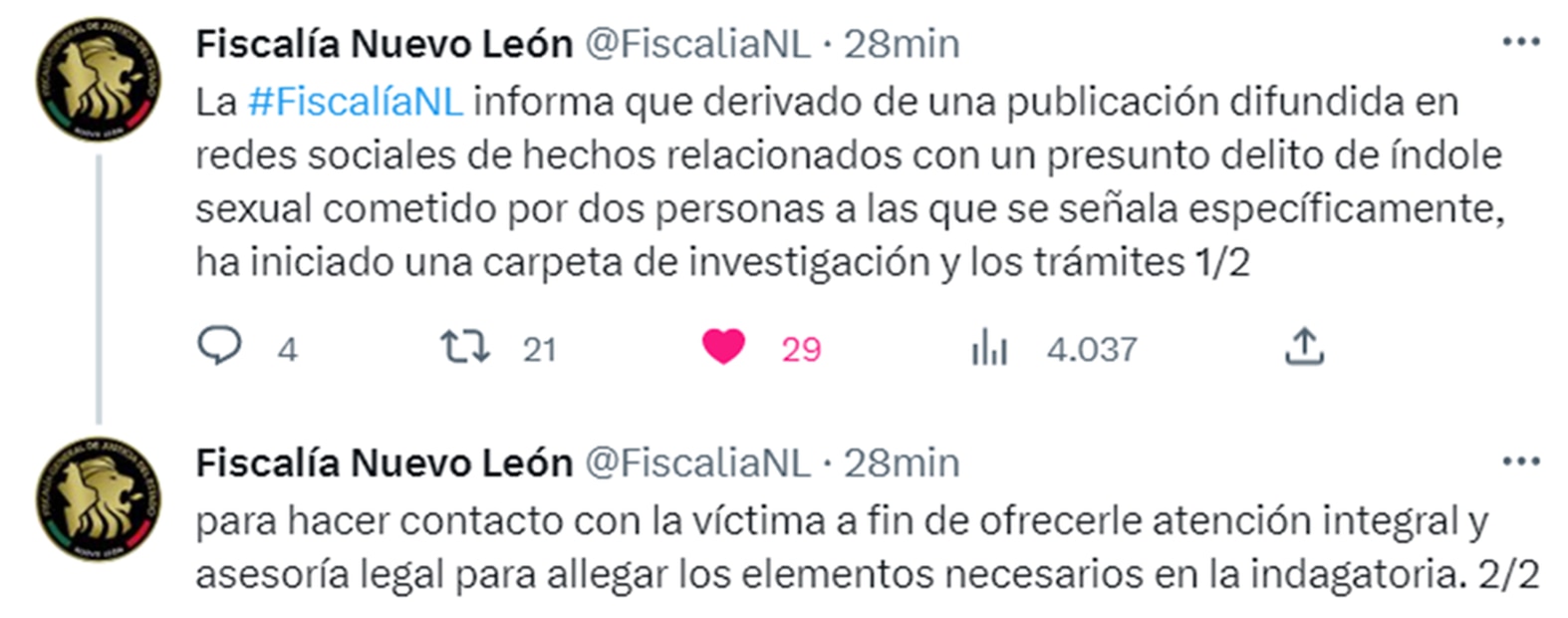 Fiscalía de Nuevo León abre carpeta de investigación contra Adrián Marcelo por abuso sexual. Foto: Twitter @FiscaliaNL