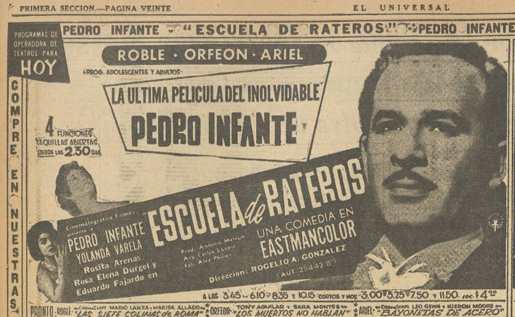 La última película en la que trabajó Pedro Infante fue "Escuela de rateros". Foto: Hemeroteca EL UNIVERSAL.
