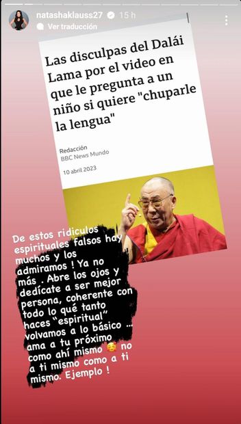 Natasha Klauss de Pasión de Gavilanes se sumó a la polémica del Dalái Lama (Fuente Instagram @natashaklauss27)