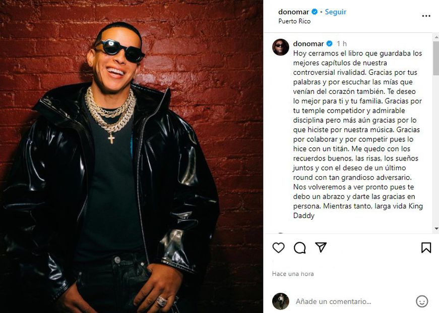 Mensaje de Don Omar a Daddy Yankee. / foto: instagram.
