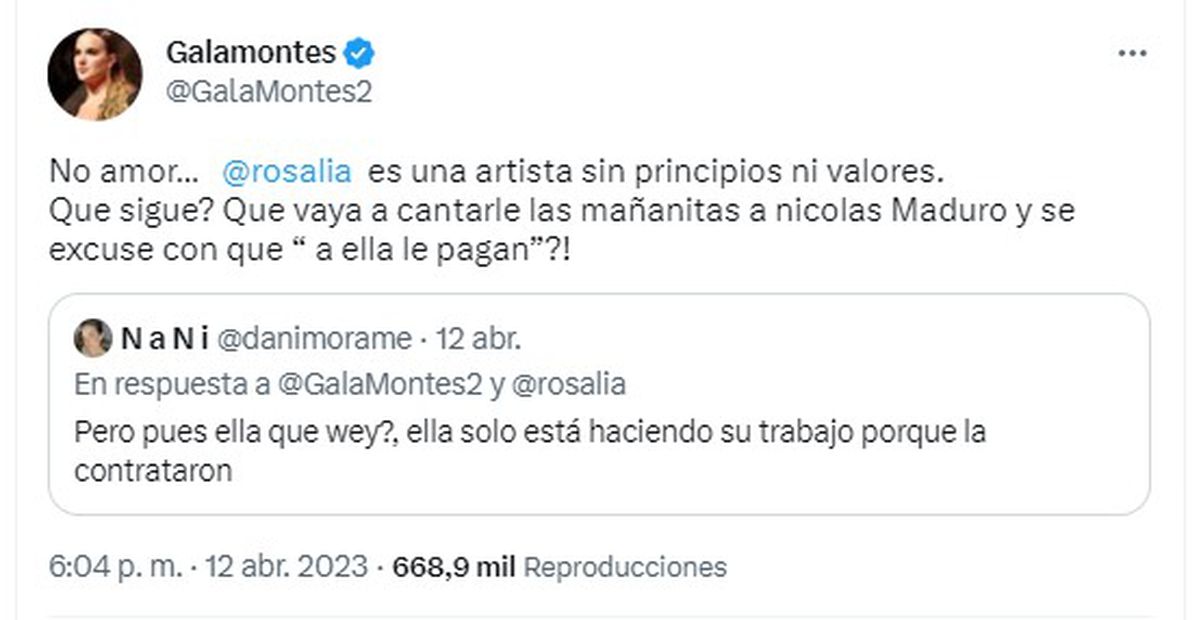 Tweet de Gala Montes sobre Rosalía