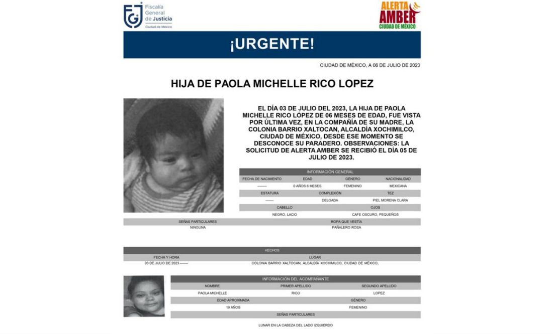 Localizan el cuerpo de Paola Michell Rico López desaparecida en Tlalpan, su bebé no aparece