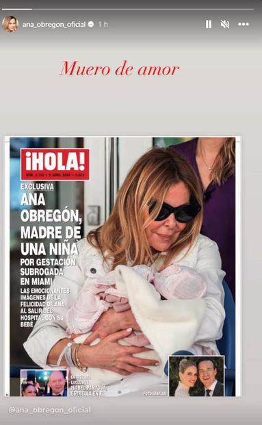 Por gestación subrogada, la actriz se convierte de nuevo en madre. Portada de la revista "Hola España". Foto: Instagram ana_obregon_oficial.