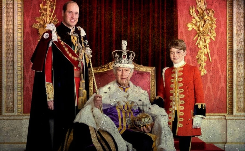 El rey Carlos III con los siguientes en la línea de sucesión: el príncipe William y su hijo Jorge. Foto: Casa Real británica