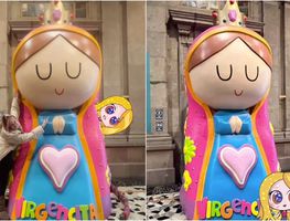 Hija de "Amparín" Serrano lleva "Virgencita" de tres metros a la Basílica de Guadalupe