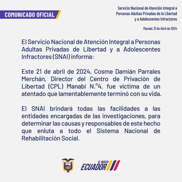 Autoridades ecuatorianas confirman el asesinato de Damián Parrales.