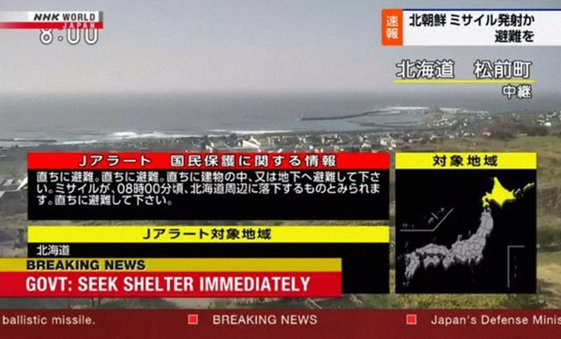 Japón lanza alerta; pide a habitantes de Hokkaido buscar refugio por misil norcoreano