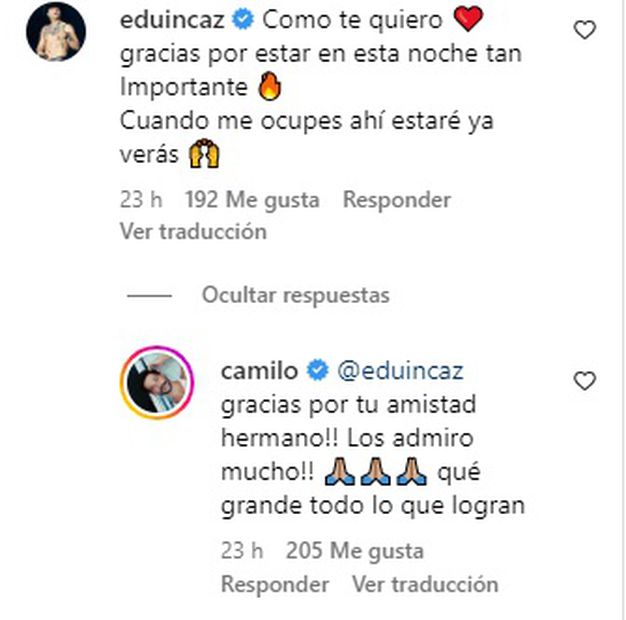 Comentarios entre Camilo y Grupo Firme. Fuente: Captura Instagram @camilo
