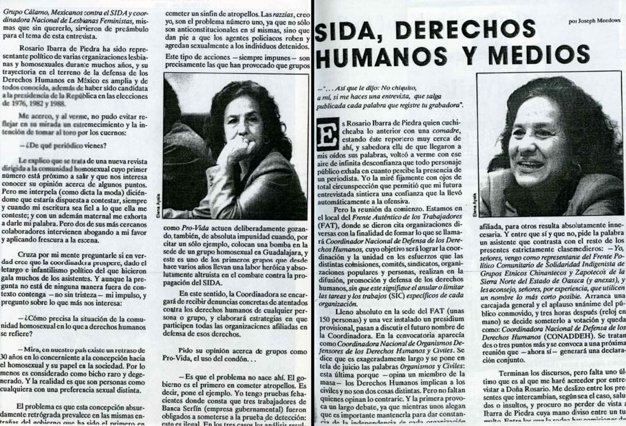 En su edición 1, Hermes publicaba una entrevista con Rosario Ibarra de Piedra: “sida, derechos humanos y medios”. Foto: Hermes -Museo Universitario de El Chopo