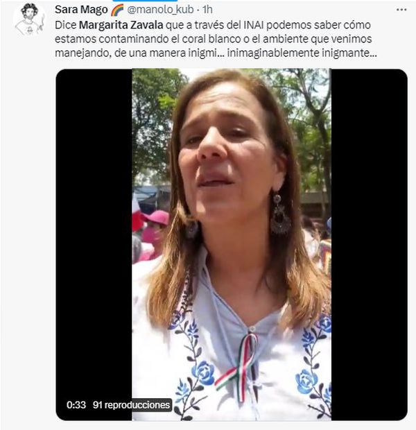 Critican a Margarita Zavala por respuesta sobre INAI .Foto tomada de Twitter