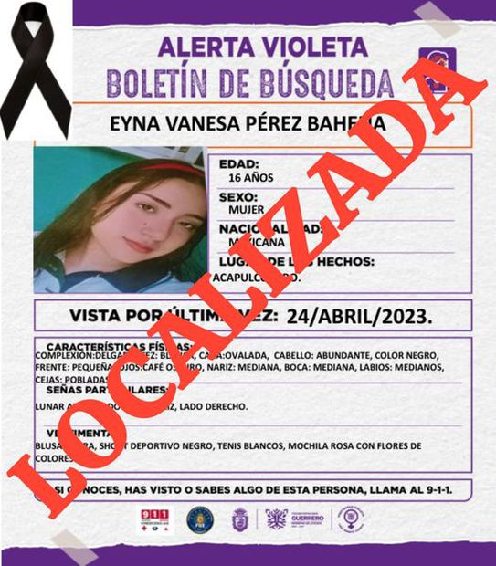 Ficha de búsqueda de Eyna Vanessa Pérez Bahena. Foto: SGIRPCGro