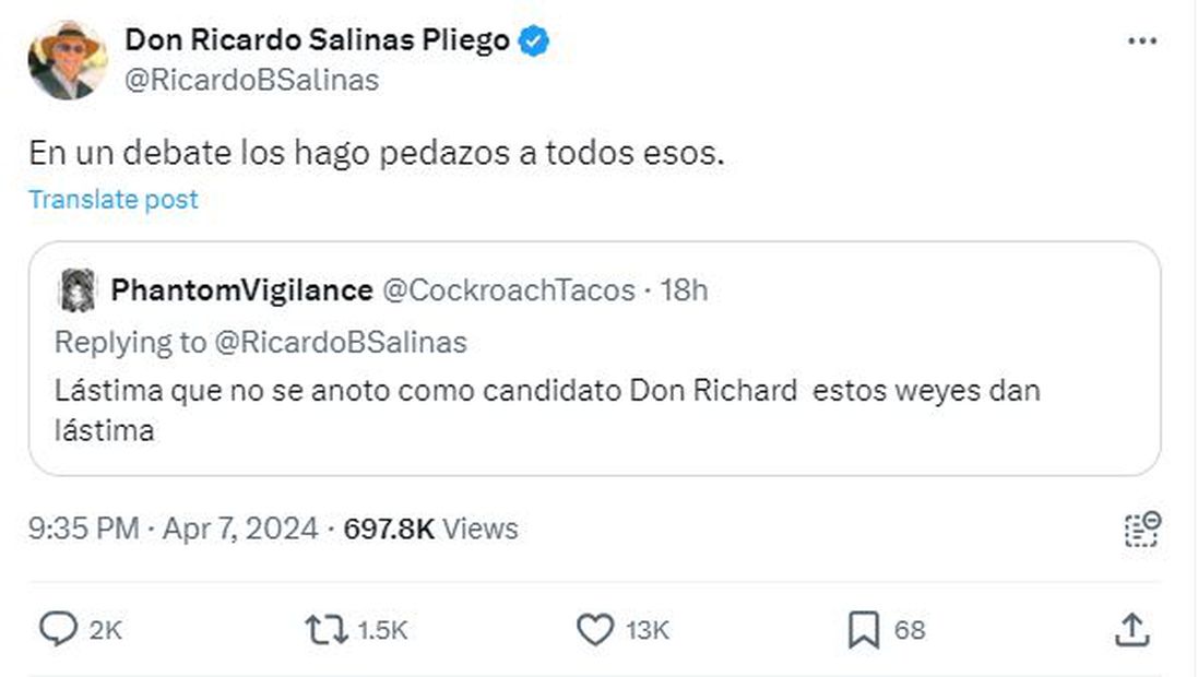 Ricardo Salinas Pliego Critica con Ironía a Candidatos en el Primer Debate Presidencial.
<p>Foto: Captura de pantalla