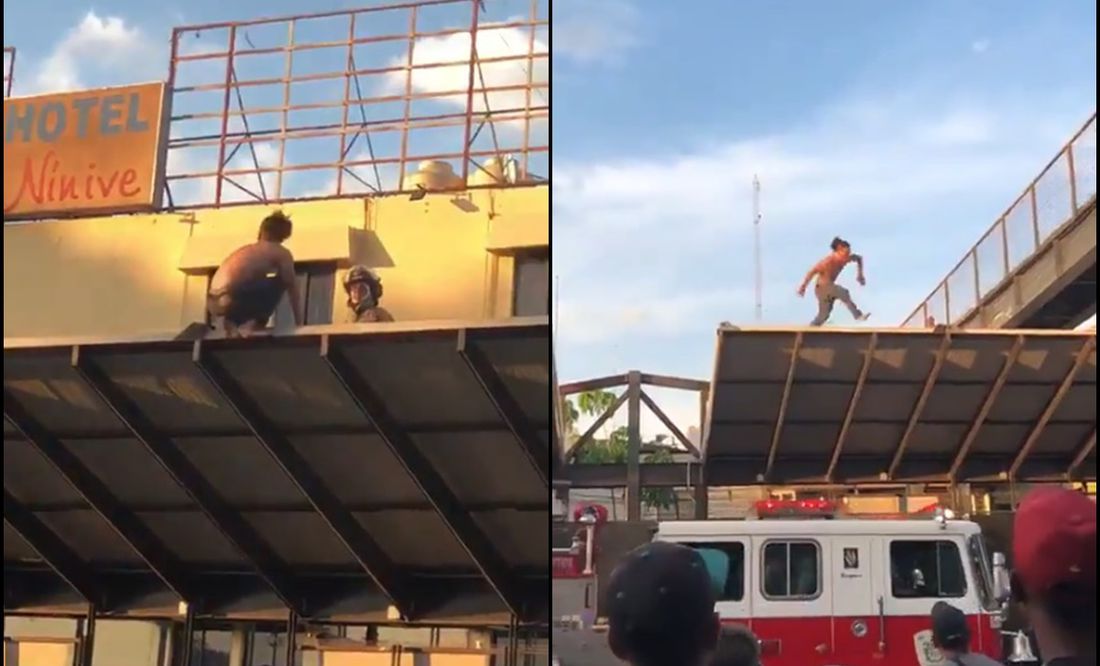 Sujeto se arroja desde el techo de una parada de autobús en Oaxaca