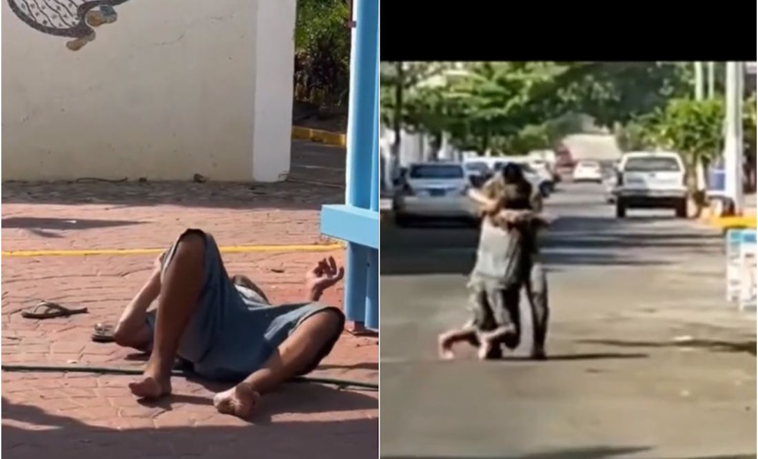 VIDEO: Abejas atacan a hombre en situación de calle y supuesto militar le salva la vida en Acapulco