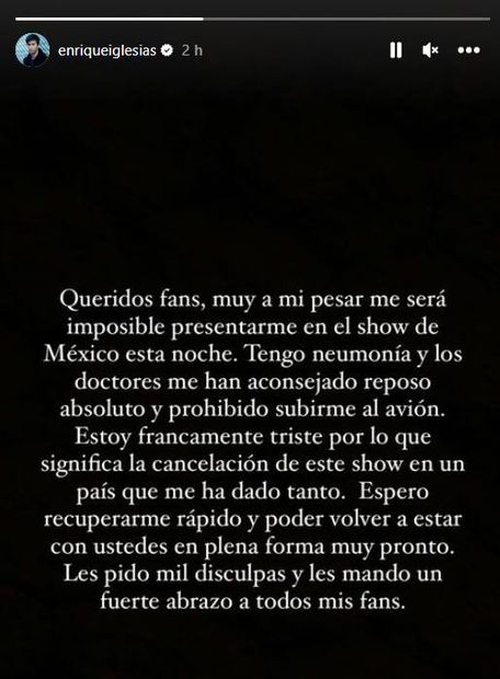 Enrique Iglesias se disculpa con sus fans mexicanos.